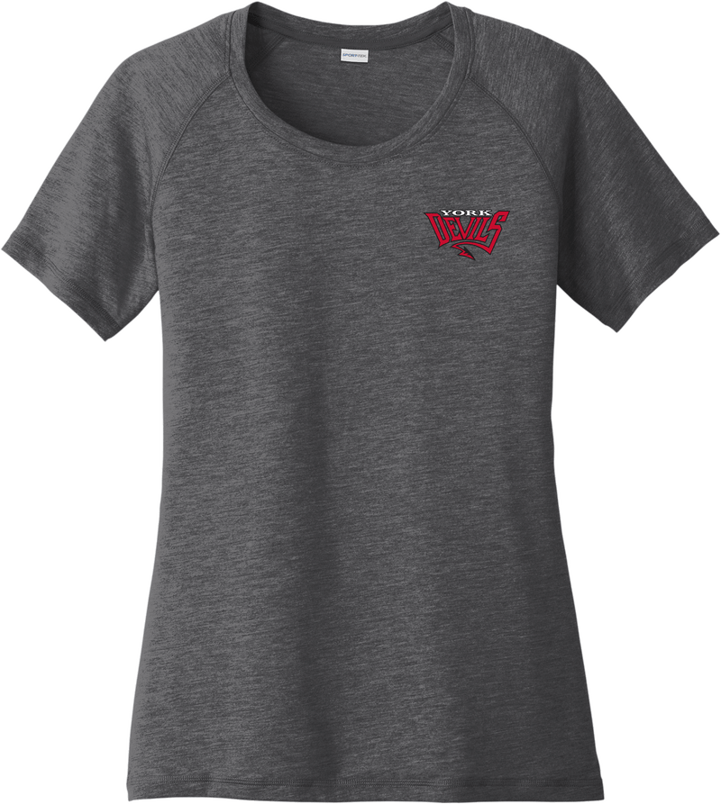 York Devils Ladies PosiCharge Tri-Blend Wicking Scoop Neck Raglan Tee